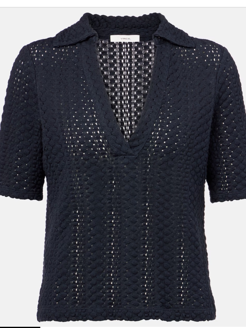 Vince Open-Knit Cotton Polo Shirt! Size M Navy MSRP $350